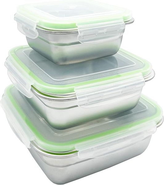 3-Piece Stainless Steel Food Storage Set with Secure Airtight Lids