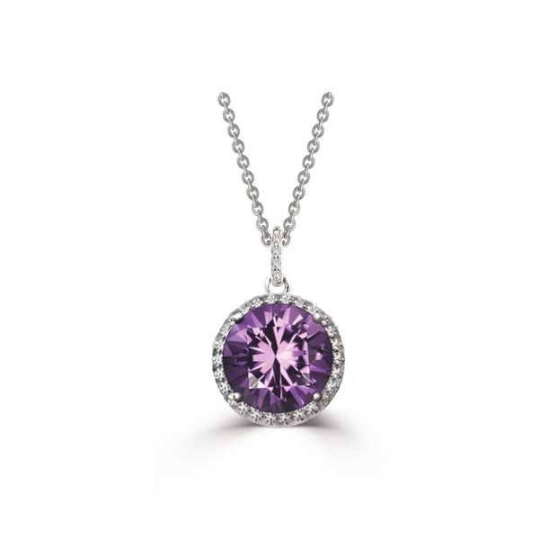 Genuine Amethyst February Birthstone Halo Pendant 0.75 Carat- Sterling Silver