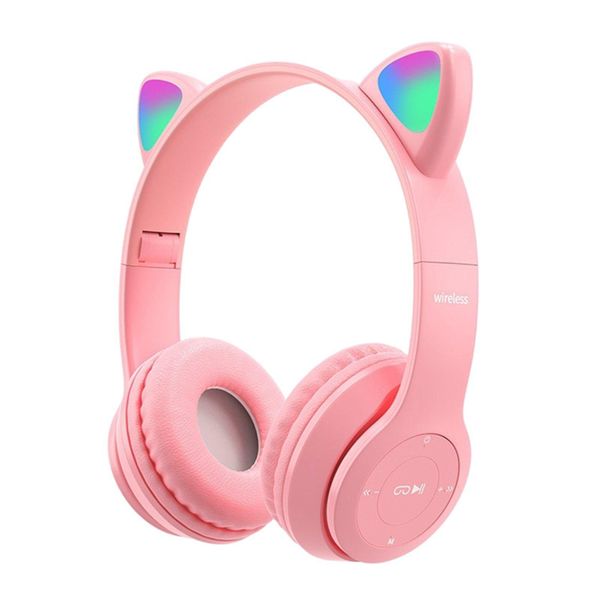 Cat Ear Wireless Bluetooth Stereo Headphones with Mic - Pink