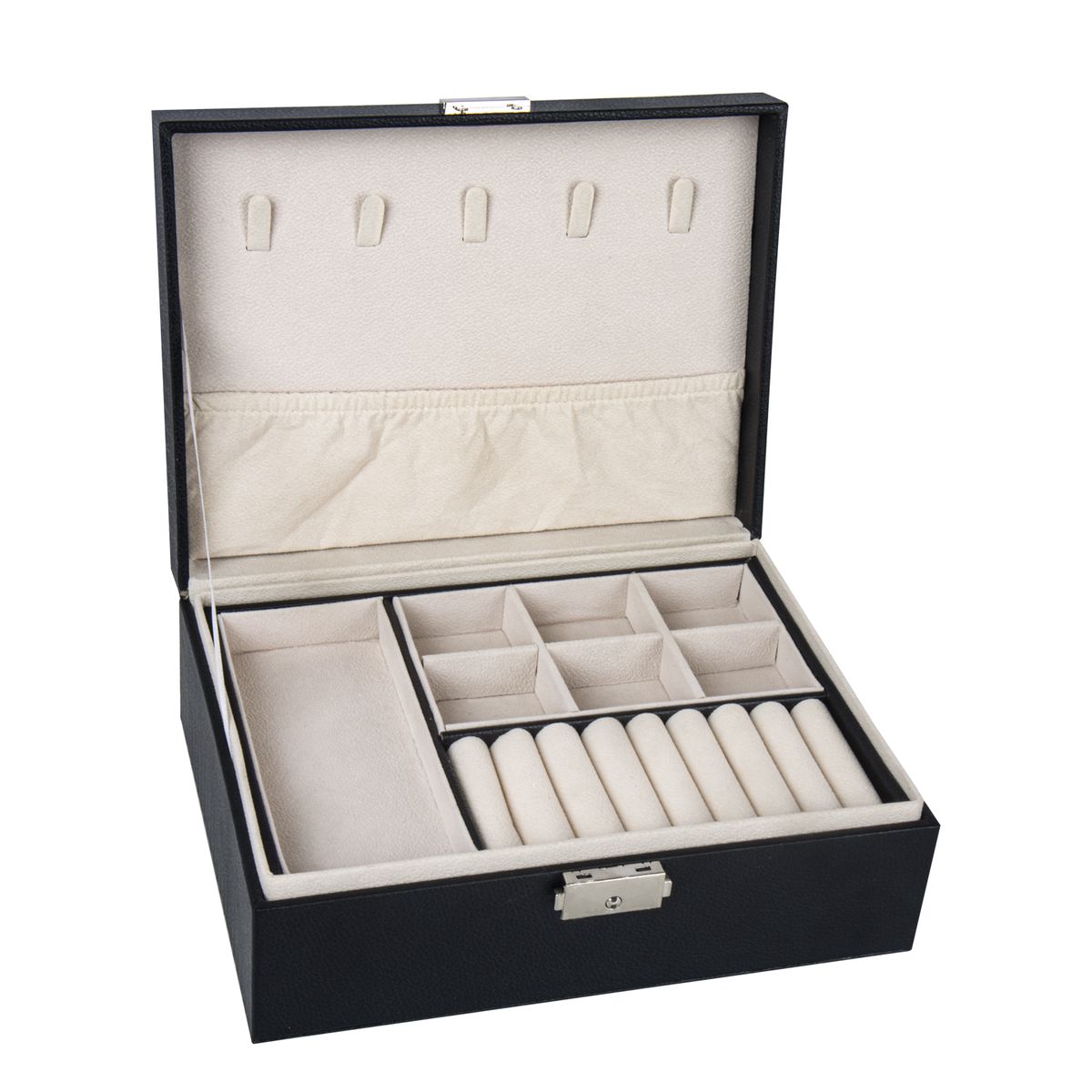 Compact PU Leather Double Layer Jewelry Storage Box OrganizerTiered