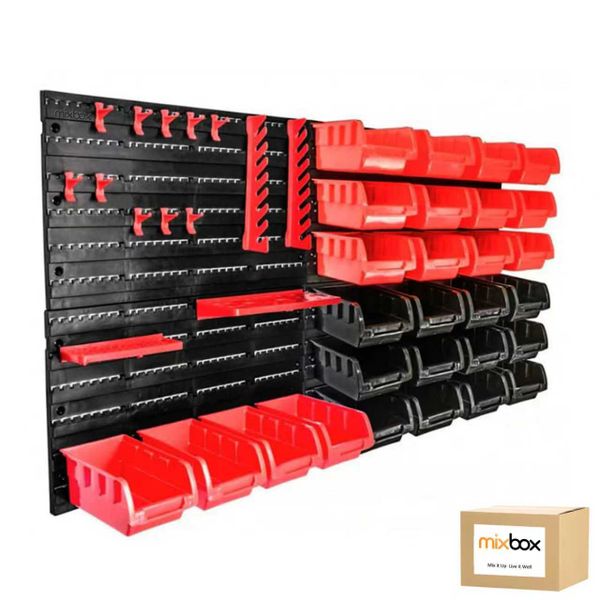 Mix Box Wall 46 PCs Plastic Pegboard Panels&amp;Storage Bins Organizer Kit