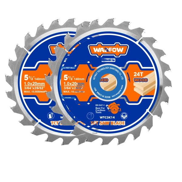 Wadfow - 2Piece Circular Saw Blades 140mm (24T) - Wood Cutting