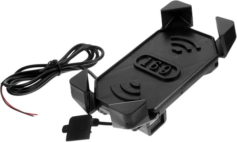 Black Motorbike USB Phone Charging Bracket with Rearview Mirror Mount, Han