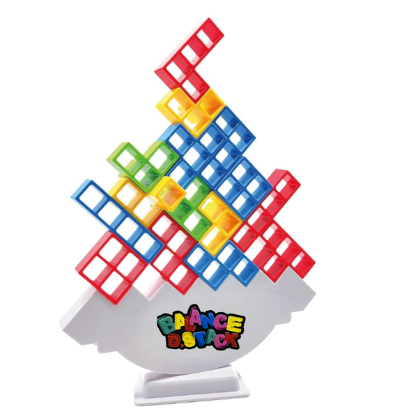 Bestby - 64 Piece 3D Stacking Blocks Balance Game Set with Cards &amp; Spinner