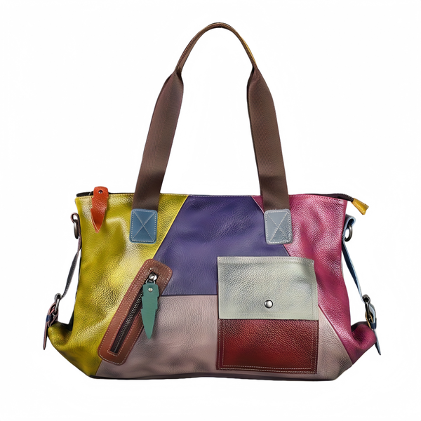 Women's Genuine Cowhide Patchwork Tote, Vintage Large Shoulder Crossbody
