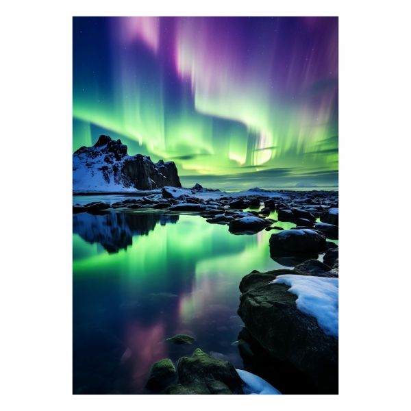 The Northern Lights Over Rocks - A1 Poster