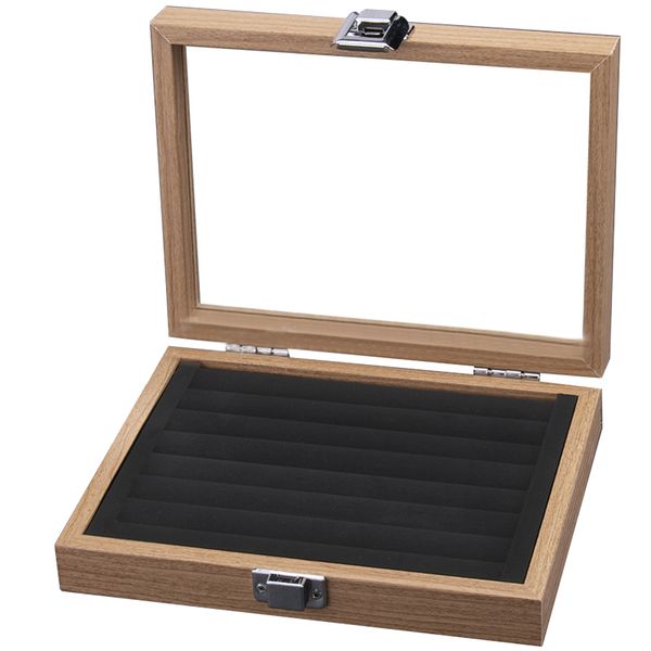 Portable Wood Jewelry Rings Earring Display Storage Box with Cover - 7 Slot