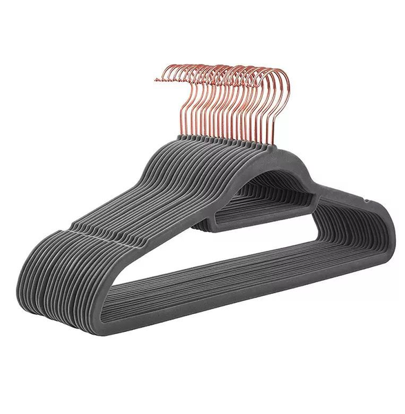 Pack of 20 Non-Slip Velvet Hangers With Rose Gold Hook