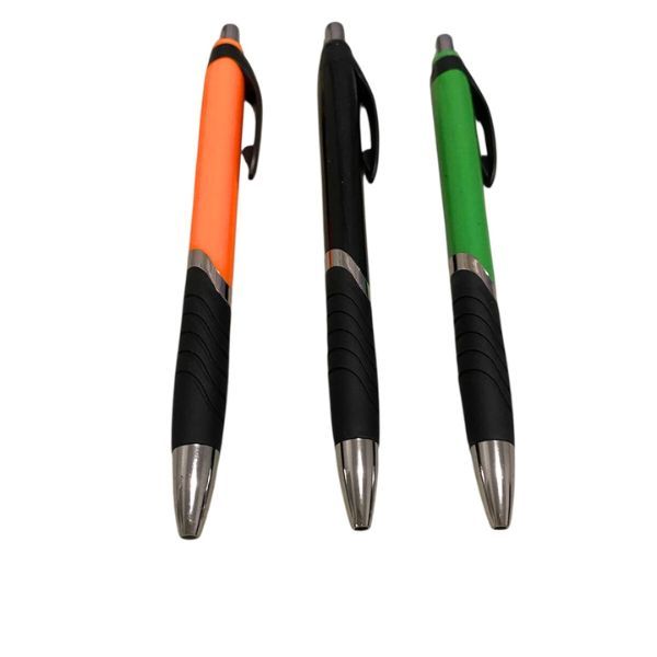 3 Piece Black Ink Ballpoint Pen Set in Vibrant Green, Funky Orange &amp; Black