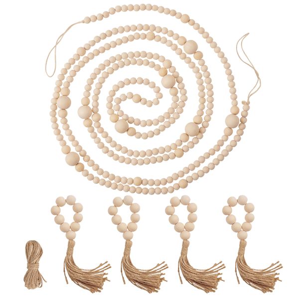 Chenshia Craft Home Decor Wood Bead Garland Hemp Tassel Prayer Beads 2Pc
