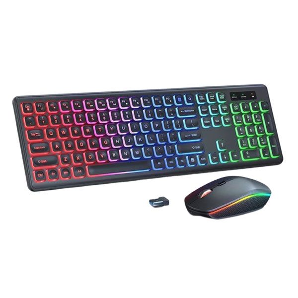 Rechargeable Backlit Wireless Keyboard &amp; Mouse Set - Quiet, Tilted