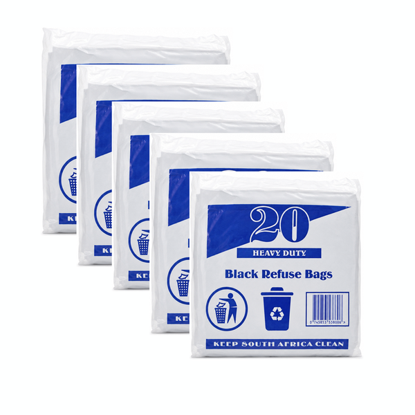 PWC Bulk Heavy-Duty Black Refuse Bags - 100 Bags (5 x 20 Pack)