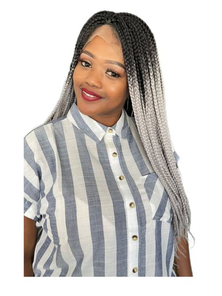 Braided 24 Inch T-Part Wig - Ombre Grey