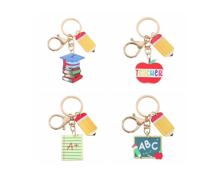 Teacher Appreciation Gift Keyrings with Variety Charms Pencil Novelty