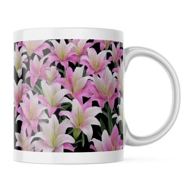 Ceramic 3D Pink and White Lilly Flower Mug - White - 11 OZ