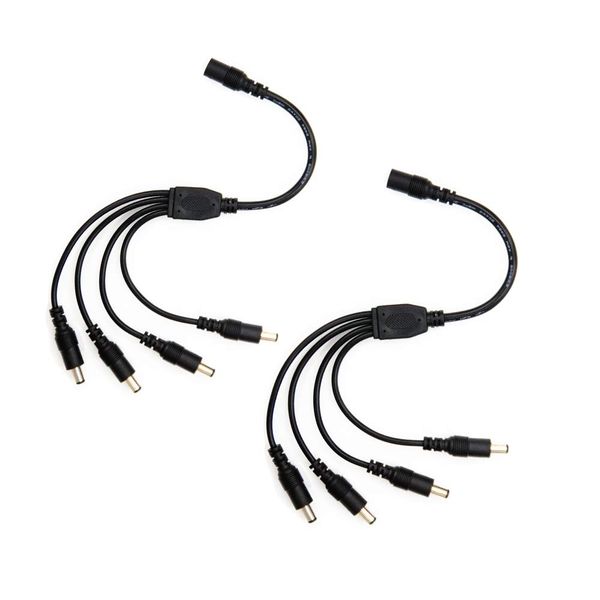 2PCS 1 Female to 4 male 5.5mm X 2.1mm CCTV DC Power Supply Splitter Cable