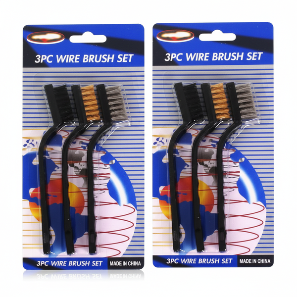 Mini Wire Brush Set - 3 Piece Stainless Steel, Brass, Nylon - 2 Pack