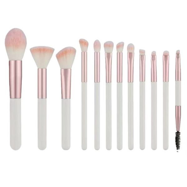 Mini Makeup Brush Set -12 Peices-White and Pink