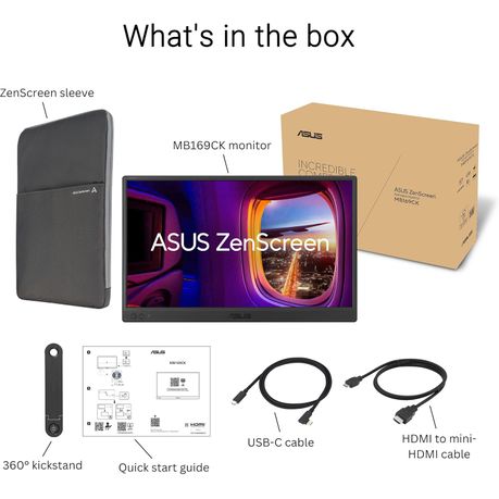 ASUS ZenScreen Monitors MB169CK - 15.6 FHD USB-C Portable Monitor