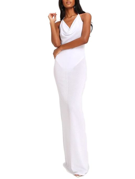 I Saw it First - Ladies White Cowl Neck Glitter Lurex Maxi Dress | Buy ...