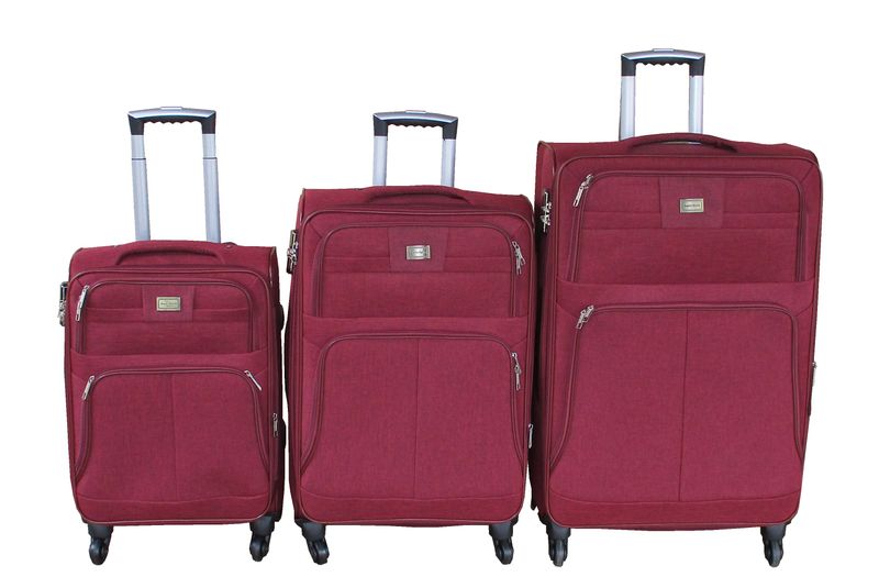 Burgundy Maroon Fabric Luggage Set - 3-Piece, 360 Spinner Wheels &amp; Lock