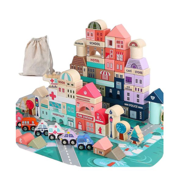 115 Pieces Wooden City Building Blocks, Construction B4351
