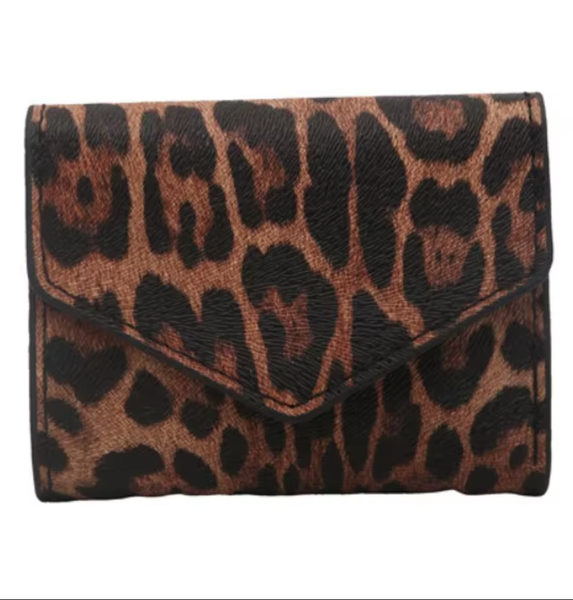 Elegant Leopard Short Wallet PU Leather Korean Style Envelope Clutch Bag