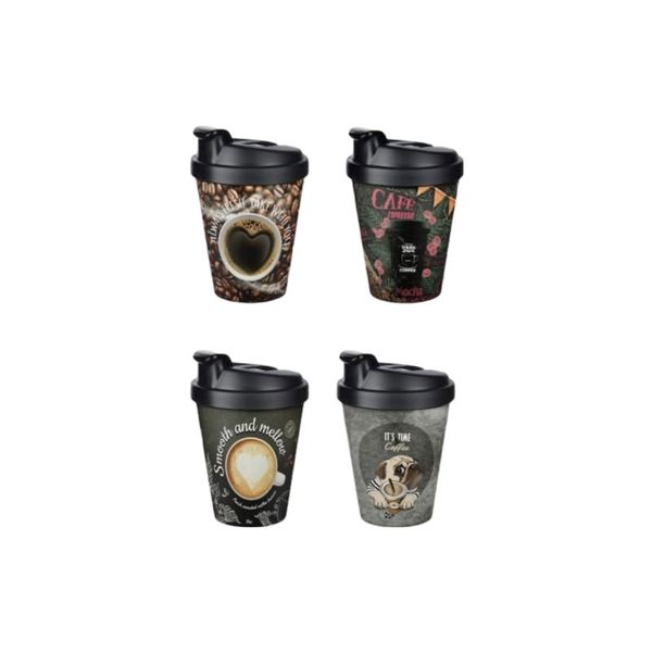 Set of 4 400ml Leak Free Reusable Plastic Travel Coffee Mugs