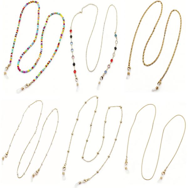 6Pcs Eyeglass Chain for Women Golden Strap Holder Beaded Eyeglasses Lanyard