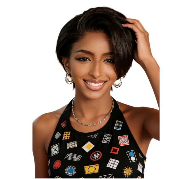 Black In 13x4 Pixie Straight Wig Frontal Glueless Hair 15A Peruvian Indian