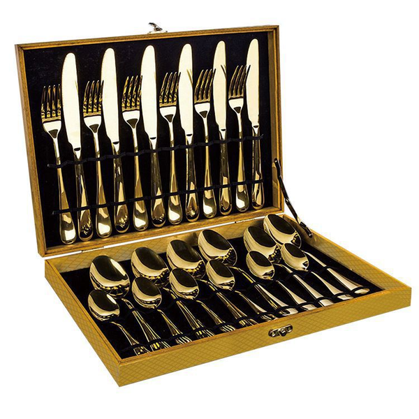 High Quality Stainless Steel 24 Piece Cutlery Set in a Golden Gift Box