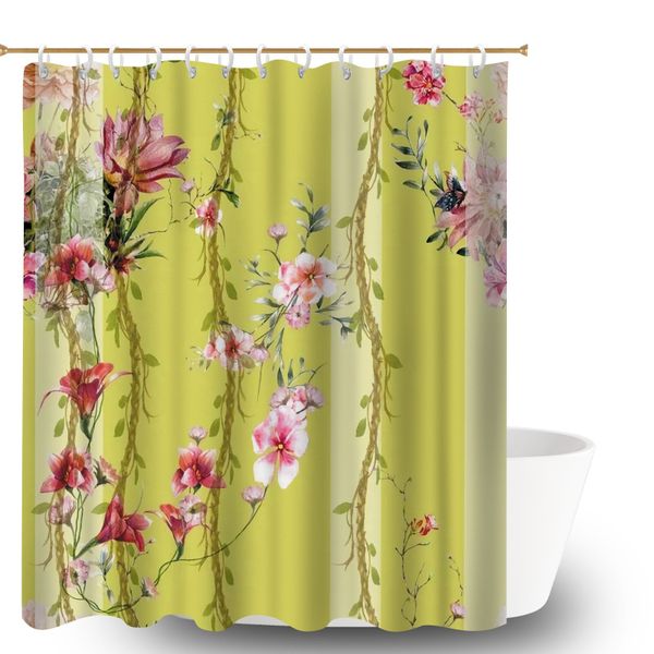 Bathroom Bath Curtain, 180x180cm Birds and Flowers Pattern Shower Curtain