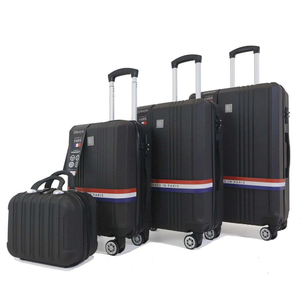 Paris Hardshell Luggage Set with Weight Scale & 360 Wheels - Emperor Black