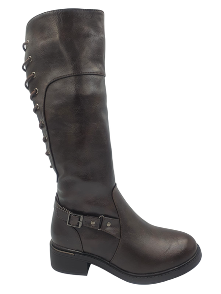 Womens Lace Back Zip Up Boots Brown Coloured
