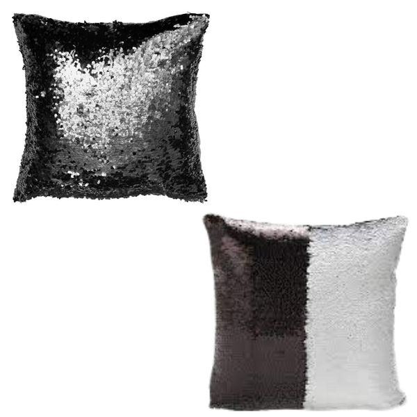 Reversible Sequin Pillow Black &amp; Silver image