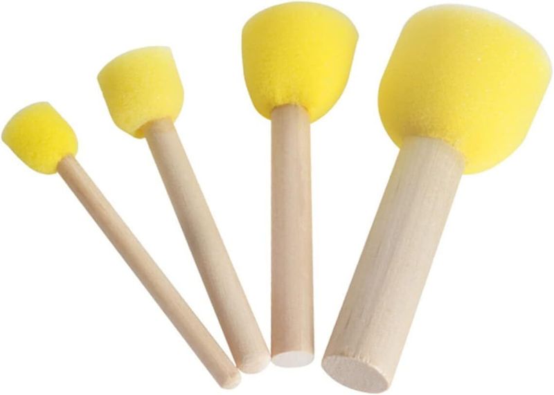20Pcs Sponge Painting Brush with Wooden Handle Creative Drawing Tools