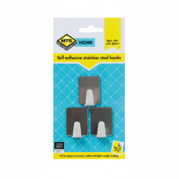 MTS Stainless Steel Rectangle Hooks Small 3 Piece Set for Home