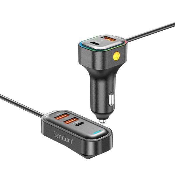 Earldom 30W Car Charger, 5-in-1, 3 USB + 2 USB-C, 1.5m Cable-ES-CC37