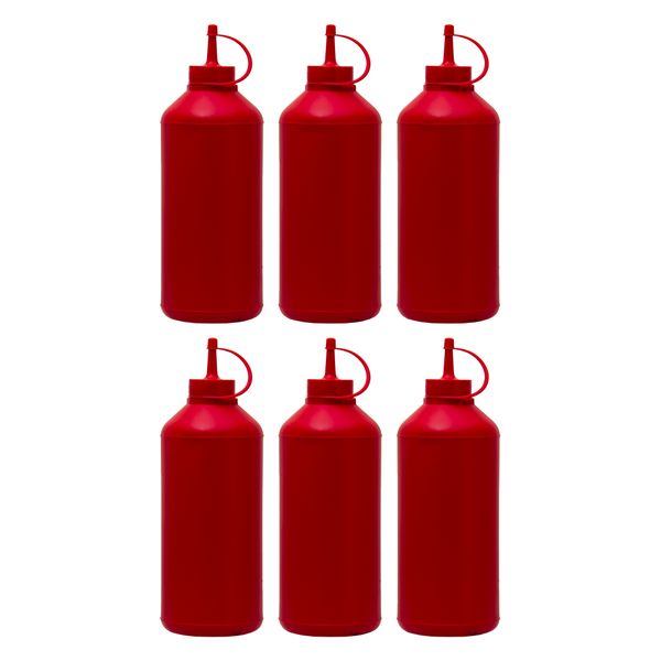 Round Plastic Sauce Bottle Red 6 Pack, (1Lt)