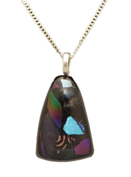 925 Sterling Silver Necklace (45cm Cube Chain) with Dichroic Glass Pendant