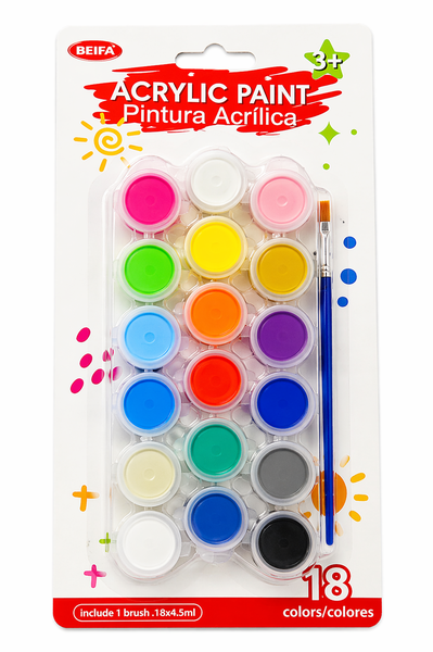 BEIFA Acrylic Paint Set - 18 Colours (4.5ml Each) with Brush