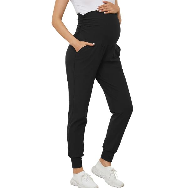 Women's Maternity Scrub Pants Elastic Waist Stretch Yoga Pants Maternity