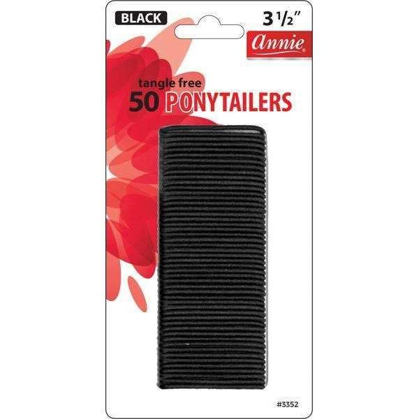 ANN03352 - Annie - No Tangle Ponytailers 3 1/2In 50ct Black Thin - 6 pack