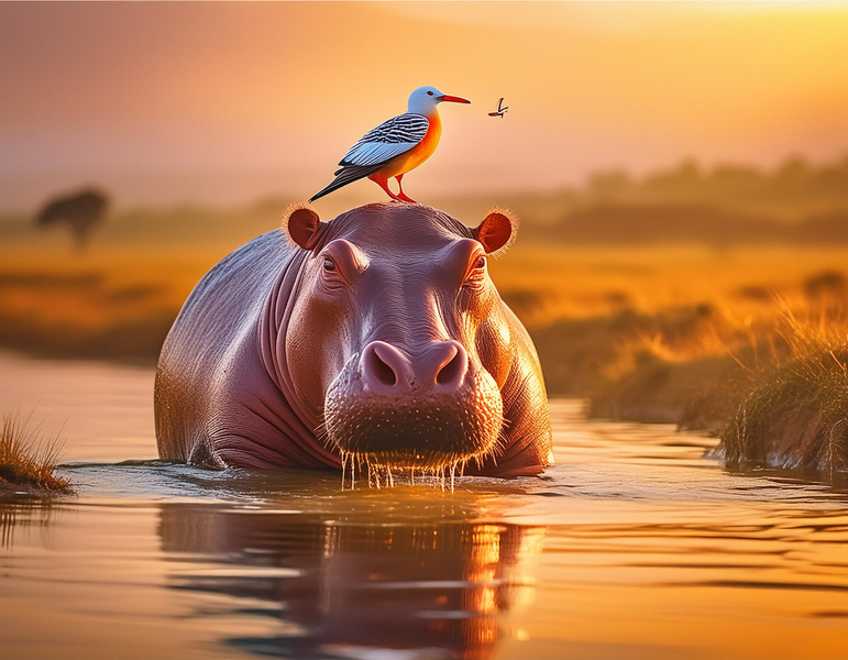 Rooted art Hippo - Home Decor Wall Art