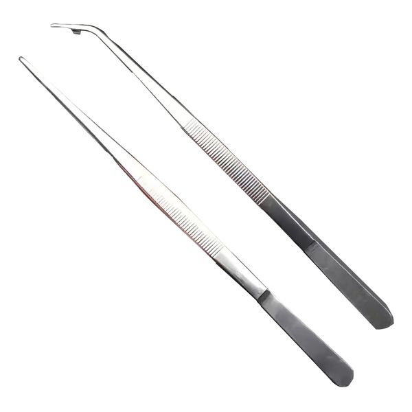 Tool High Quality Stainless Steel Straight &amp; Curved Tweezers 2pc - 20cm