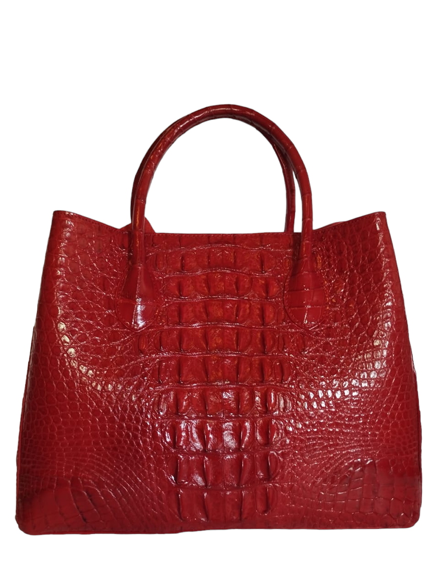 Genuine Crocodile Leather Handbag with Attachable Shoulder Strap Red