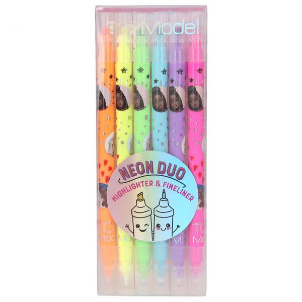 Top Model Neon Double Highlighter &amp; Fineliner 6 Pens