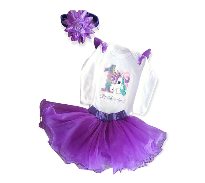 Little Leila - 1st Birthday Colourful Unicorn Set Long Sleeve