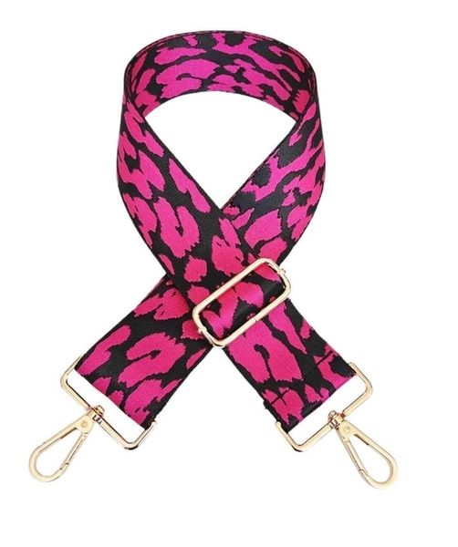 Detachable Bag Strap - Cerise Pink &amp; Black Leopard Print with Gold Hardware