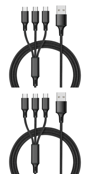 3- in -1 Charging Cable For iOS/Android/Type C (set of 2)